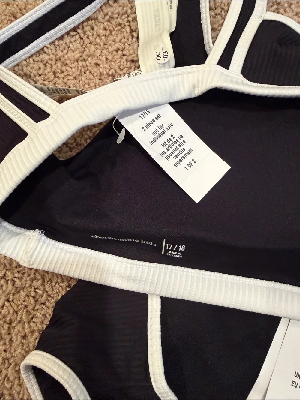 Abercrombie Kids Swim Black Ribbed Bikini with White Trim 17/18 (Women’s XS/S)